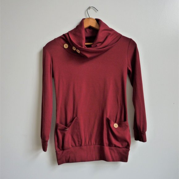 Longsleeve Cowl Neck Sweater Tunic, Burgundy - Picture 3 of 8
